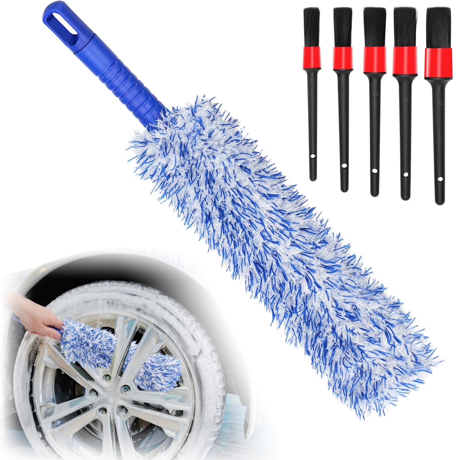 

ANZOBEN Car Wash Wheel Brush for Car Tire Bendable Wheel Cleans 40cm Includes 5 Detail Brushes Brush, Wheels, Wash, Brush, Soft, Scratch-Free, Short,