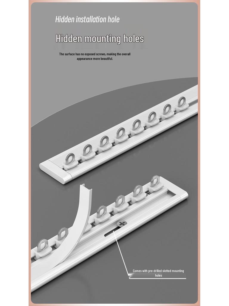 Inward Opening Bay Window Curtain Track - No-Drill, Shaped, Sliding with Hooks
