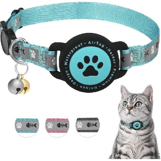Waterproof Airtag Cat Collar, Reflective Cat Airtag Collar with Bell, Breakaway Cat collar AirTag Holder, Lightweight Kitten Collar for Apple Air