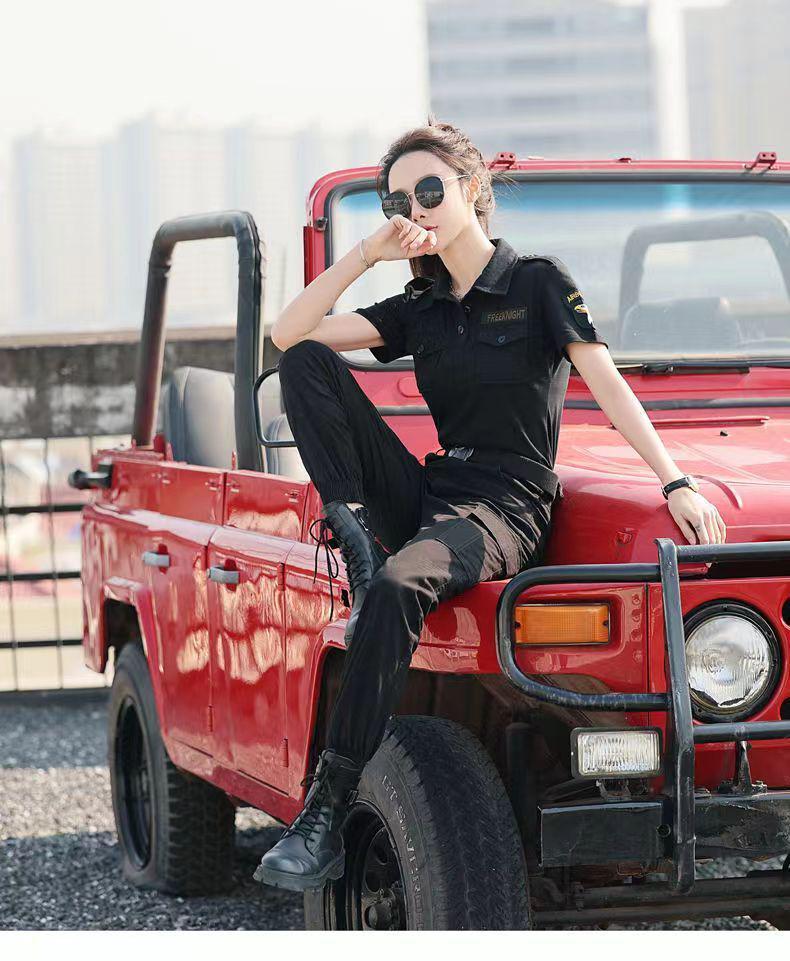 Completo Mimetico da Donna: Abbigliamento da Lavoro Estivo a Maniche Corte Rassodante e Pantaloni Lunghi Outfit da Ballo da Marinaio