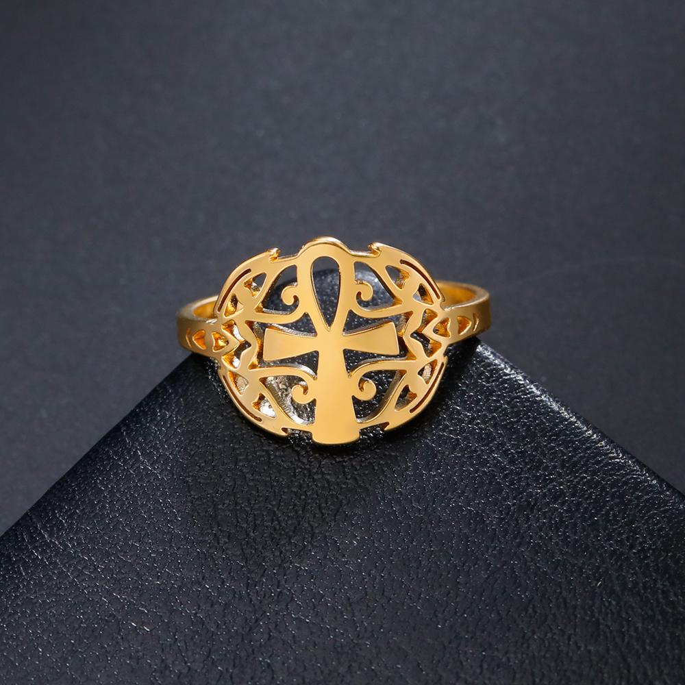 Dawapara Egyptian Ankh Cross and Eye of Horus Elegant Ring Stainless Steel Wedding Band Religious Gift