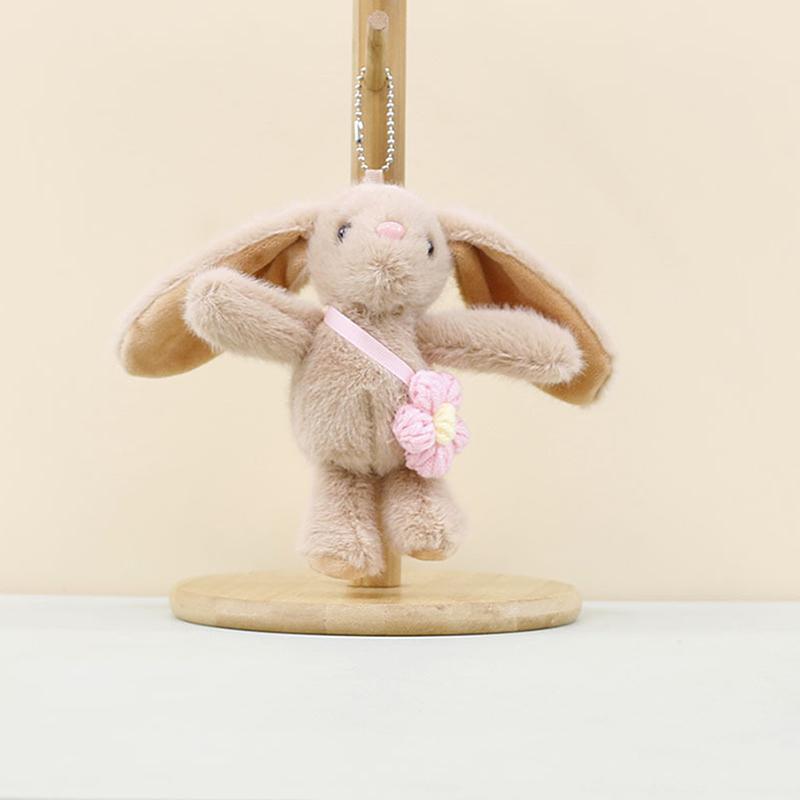 

Creative Rabbit Keychain Ring Fluffy Bunny Trinket Key Chain On Bag Car Key Plush Pendant Gift Charm Cute Soft Key Ring коричневий