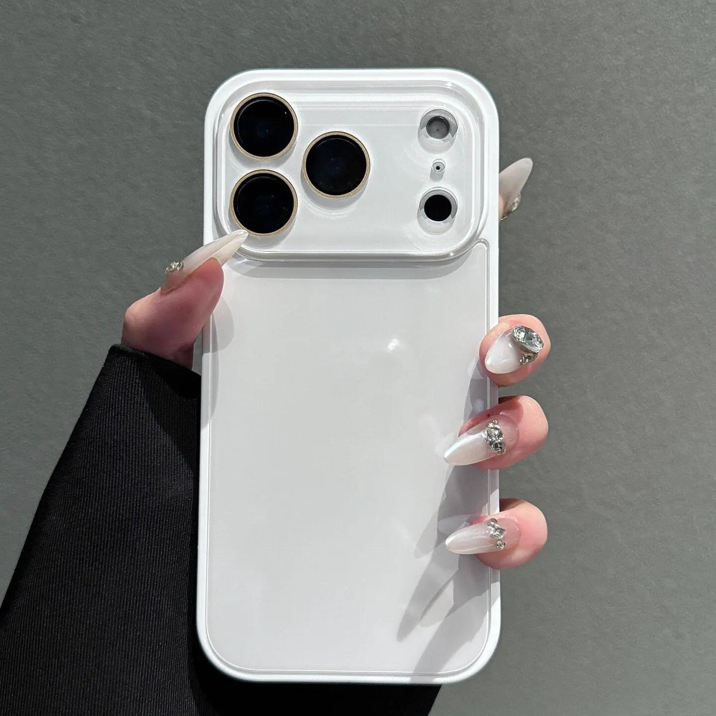 

Прозрачный чехол серии Candy Macaron для iPhone 17-13 Pro Max, приятный на ощупь, бампер из ТПУ + задняя панель из поликарбоната, полное покрытие камеры, милый розово-белый iPhone 17 Pro Max белый