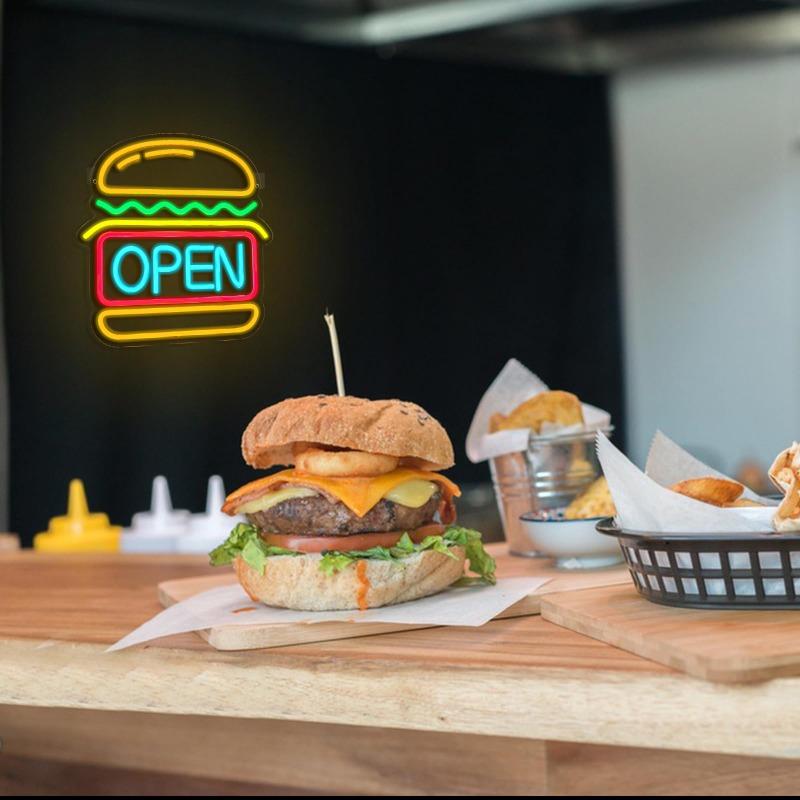 Burger and Sandwich Neon Sign Hamburger Shop LED Neon Light Fast Food Business Signs for Restaurant Kitchen Party Dimmable Light
