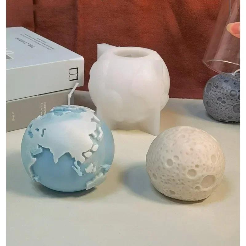 Candle Silicone Mold Earth Moon Shape DIY Aromatherapy Candle Plaster Earth Handmade Grinder Candle Molds