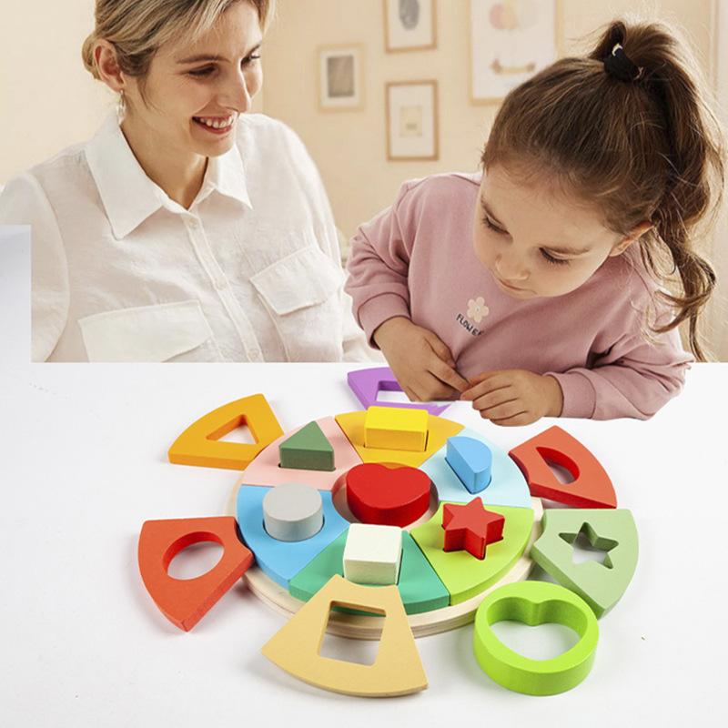 Baby Geometric Shape Matching Puzzle Game Montessori Parish Wooden Toy Color Cognitive Early Educational Sensory Toys for Toddle