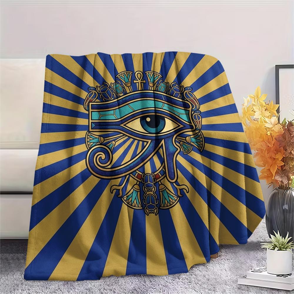 1Pc Eye of Horus Print Flannel Blanket, High quality Comfortable for All Seasons, Home Decor, Warmth and Comfort, Perfect for Christmas Gifts W31