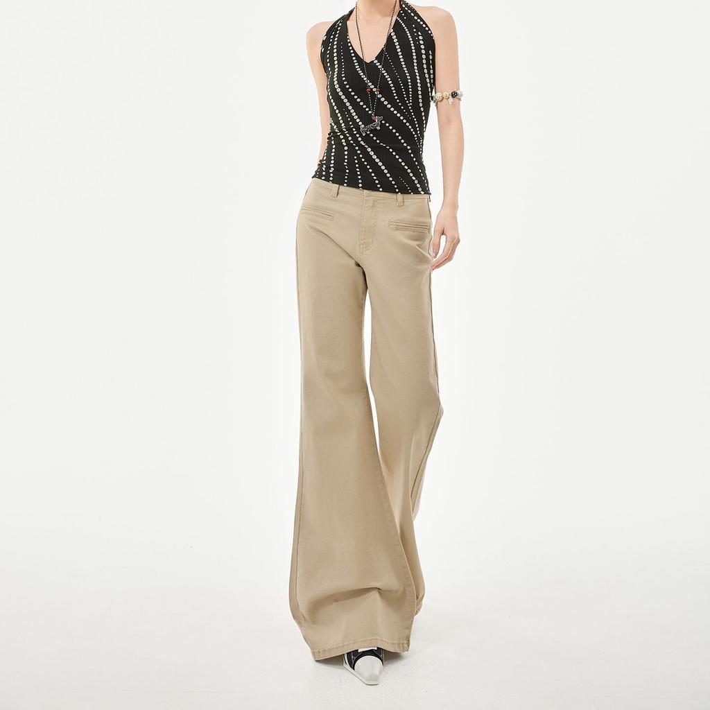 Spring Summer Coffee Soft Elastic Relax Slim Micro Flare Denim Pants For Ladies Casual Pants Oversize Denim Trousers