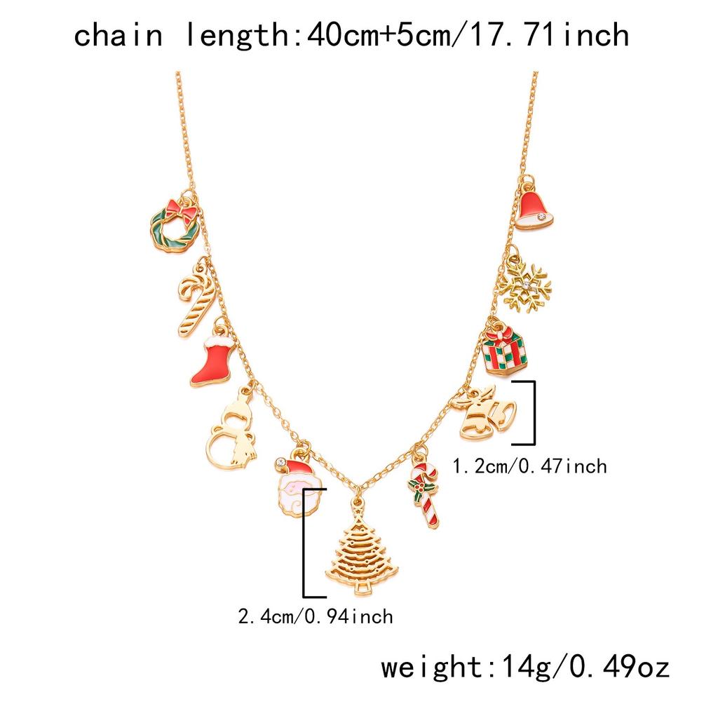 Christmas Style Multi-element Pendant Necklace Gold Snowman Gingerbread Man Necklace Festive Atmosphere Wearing Accessories