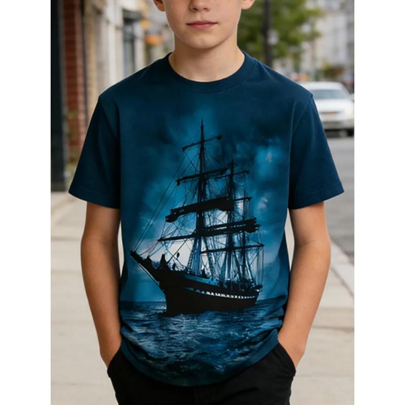 Fashion Children's Clothing Crew Neck Short Sleeve 3D Casual Color Printing Casual Short Sleeve Crew Neck T-Shirt
