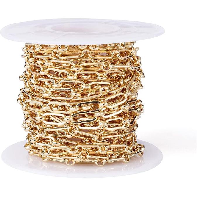 Pandahall 2 Rolls 14K Gold Plated Heart Link Chains Small Link Cable Chains 5 Yards Brass Gold Jewelry Chains for Permanent Jewelry Making Bracelet