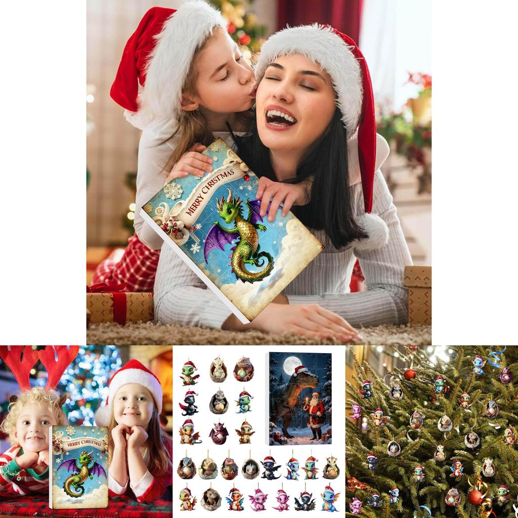 Christmas Countdown Calendar Blind Box Featuring Adorable Dragon Acrylic Christmas Tree Decor