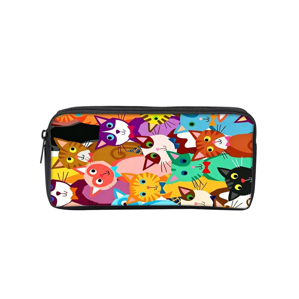 Astuccio a Scomparto Singolo con Stampa di Teste di Gatto Colorate per Ragazzo/Ragazze Migliori Regali Astuccio Cartone Animato per Materiale Scolastico per Bambini