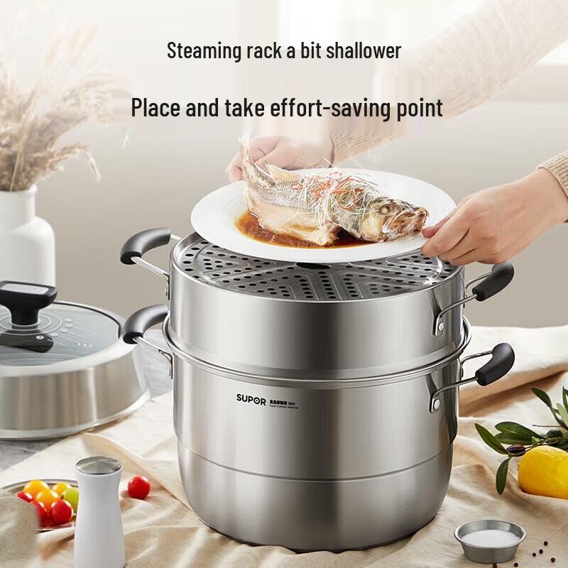Supor 32cm 3-Layer 304 Stainless Steel Steamer & Soup Pot