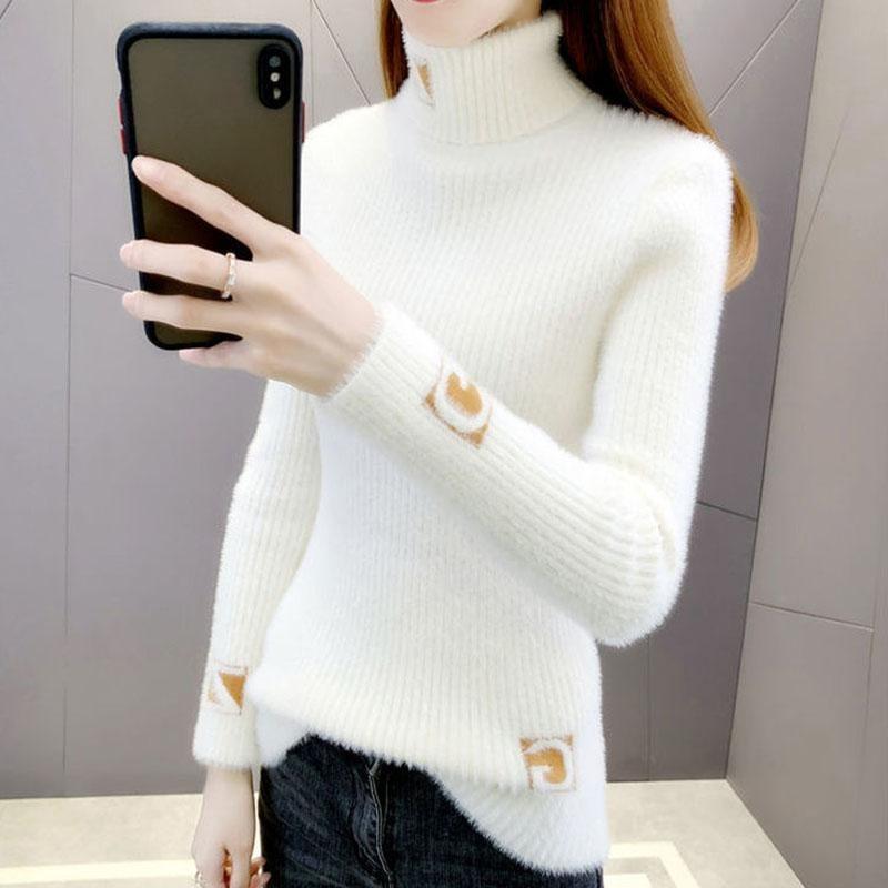 Maglione dolcevita autunno e inverno Lettera Jacquard Camicia aderente con temperamento lavorato a maglia snellente
