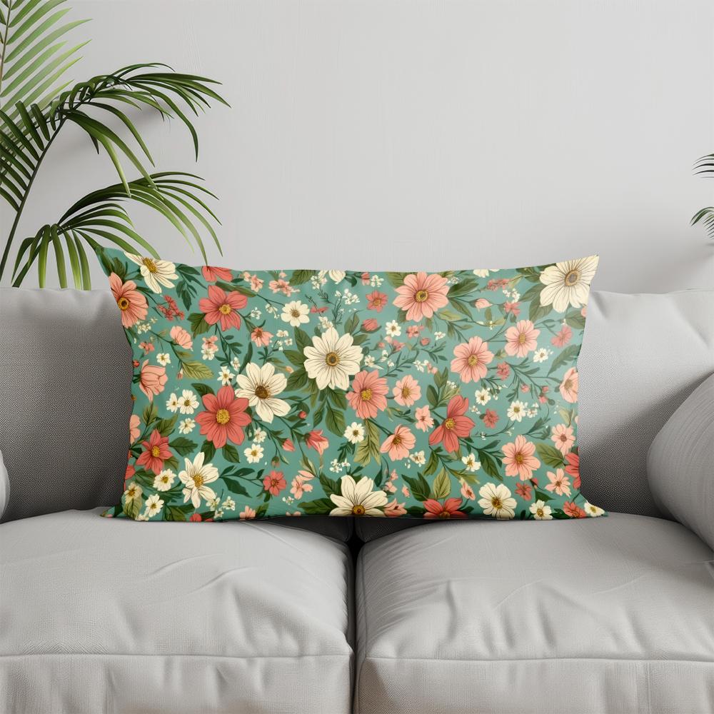 Home Decor Floral Pattern Rectangle Pillow Cover Suitable For Sofa Bedroom Car Pillow Cover Cushion Rectangular Back Cushion