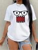 Funny Angry Cartoon Face Graphic Tshirt Sarcastic Furious Expression Minimal Line Art Round Neck Short Sleeve Casual Tee