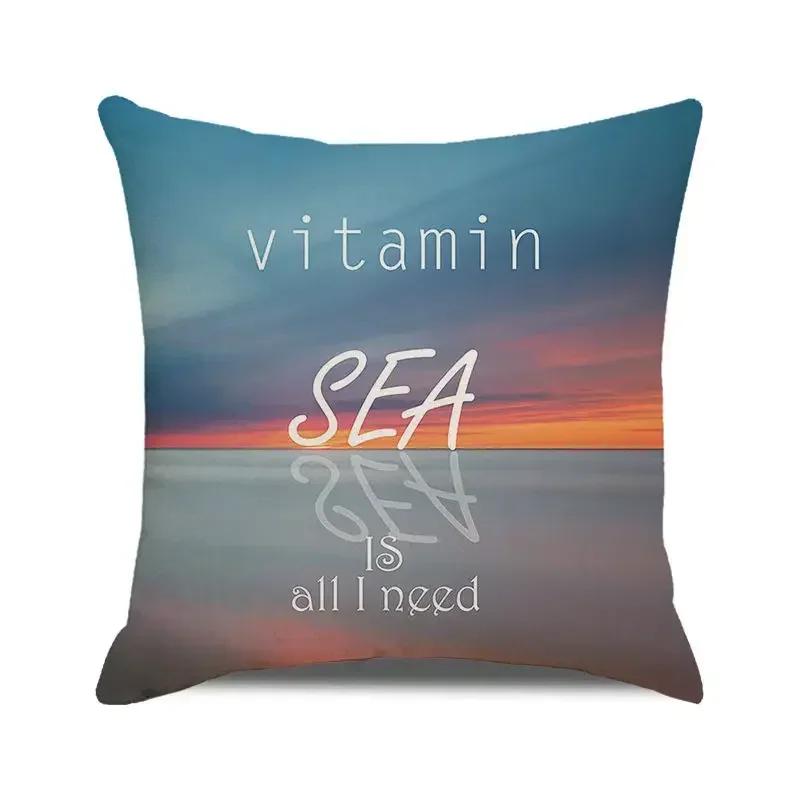 45x45 Cm Blue Ocean Style Square Cushion Cover Beach Coconut Grove Sunset Scenery Print Pillowcase Home Decor Pillow Cover