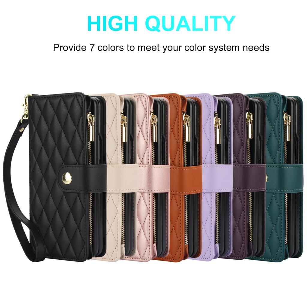 Crossbody Zipper Cards Solt Wallet Leather Case For Samsung Z Fold 7 6 5 4 3 5G Fold6 Fold5 Lanyard Kickstand Bag Pocket Cover