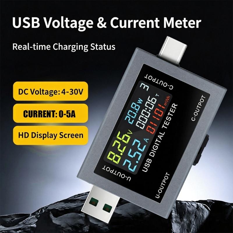 USB Electrical Meter with Automatic Fast Charging Protocol Identification, Color Measurement Screen, and Storage for Up to 9 Data Groups