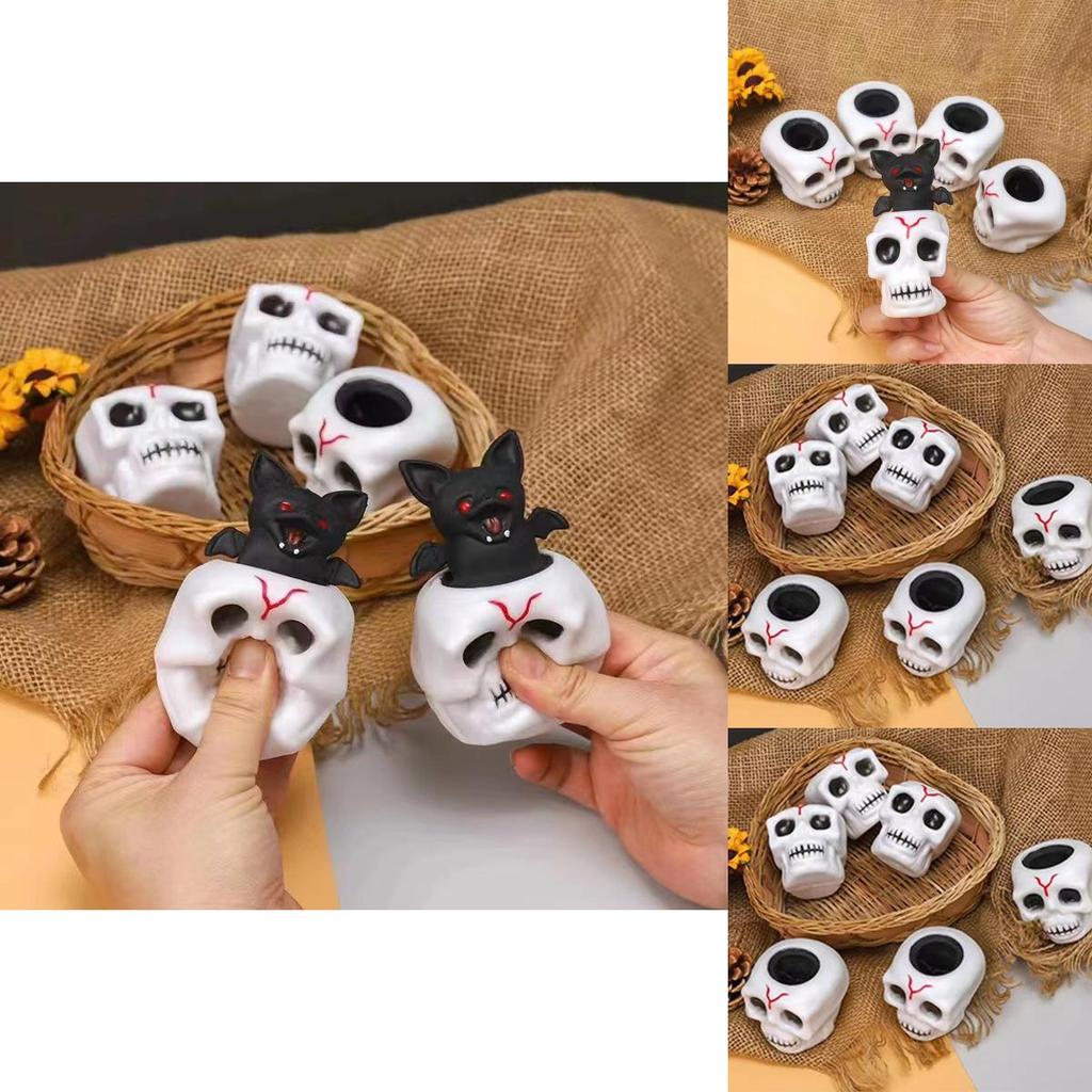 Unique Halloween Skull Stress Relief Toy With Bat Design For Fun Relaxation And Play