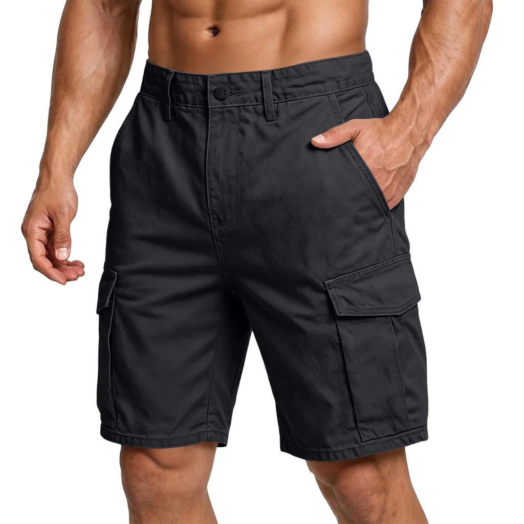 Mens Relaxed Fit Multi Pocket Cargo Shorts Casual Loose Fit Work Shorts with Button and Zipper Closure for Outdoor Activities