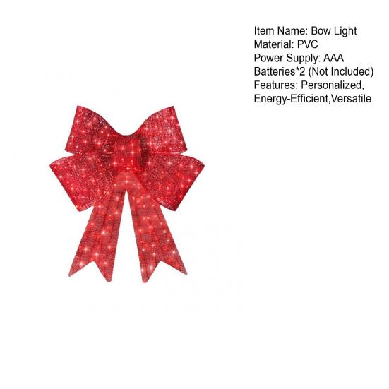 LED Sløyfedekorasjon Rød Nettlysende Sløyfelys med 50 Lys & 8 Lysmoduser Batteridrevne Lys for Utendørs Juledekor