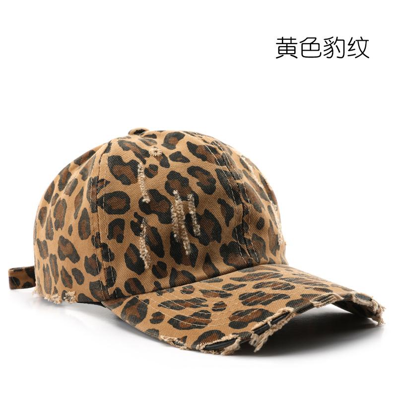 

Hat Leopard print Ripped personalized cap Outdoor travel Sunscreen Shade Baseball cap