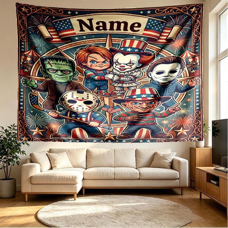 Arazzo Personalizzato con Nome Tema Horror Stampa Chucky, Decorazione Murale, Camera da Letto, Stanza Universitaria, Appartamento, Soggiorno, Sfondo per Feste, Regalo per Compleanno