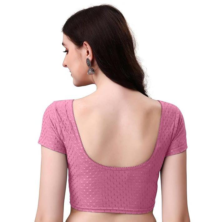 Women’s Cotton Saree Blouse Combo | Ready-to-Wear Round Neck Stitched Blouses | Soft Dobby Stretch Fabric | Party, Festive