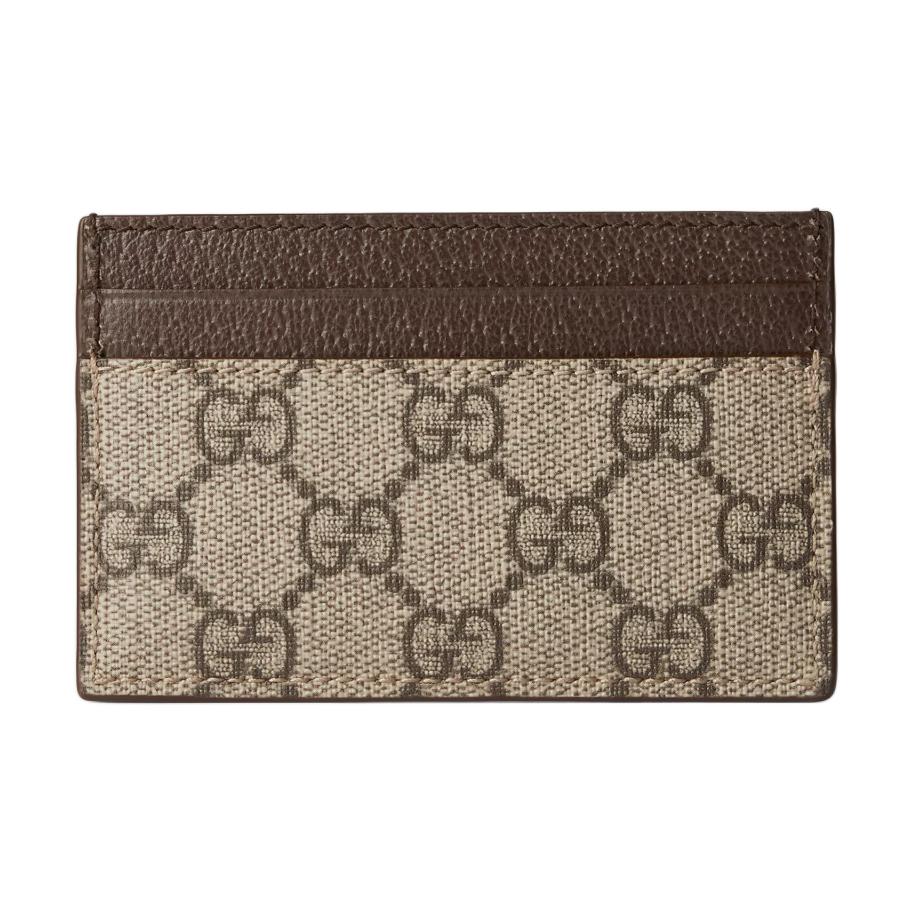 Gucci Keramik-Effekt GG-Detail Canvas und Leder Kartenhalter Herren Kartenhalter Beige Dunkles Holz 768248-FACQC-9773