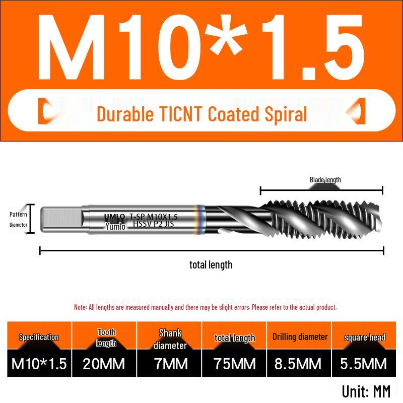 UMLO High Vanadium Spiral Tap Machine for M3-M10 Stainless Steel Tapping
