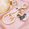 Elegant Pearl And Crystal Butterfly Bow Keychain Cute Zinc Alloy Car Accessory Gift
