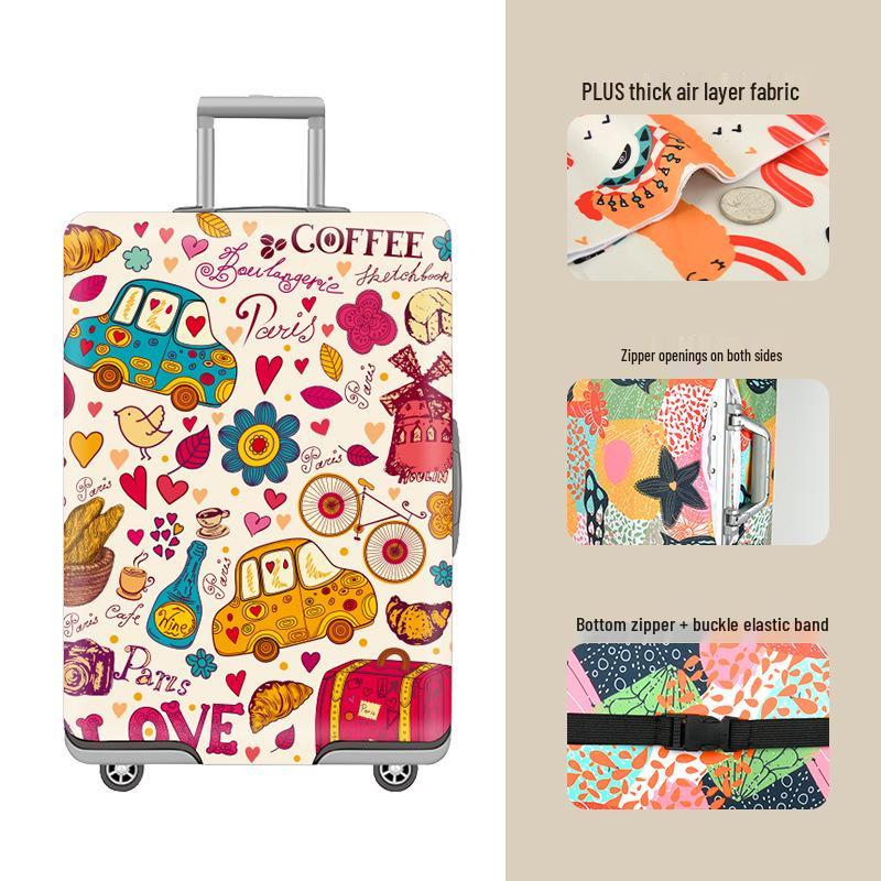 Elastic Zippered Travel Suitcase Protective Cover - Durable, Printed, and Wear-Resistant