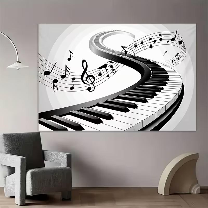 Elegant Piano & Music Notes Backdrop Black White Keyboard Concert Background