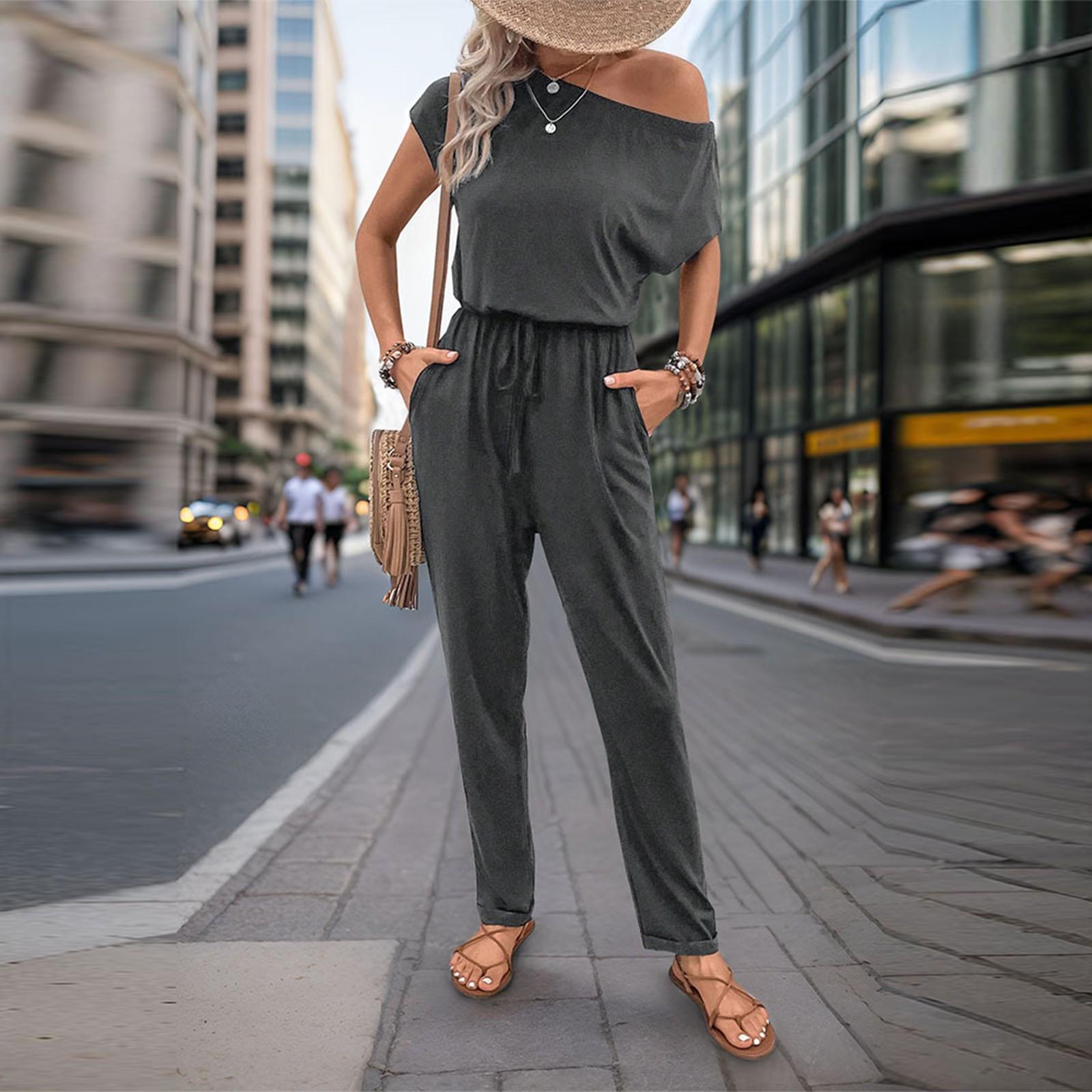 

Женские летние повседневные однотонные комбинезоны с плечами XL