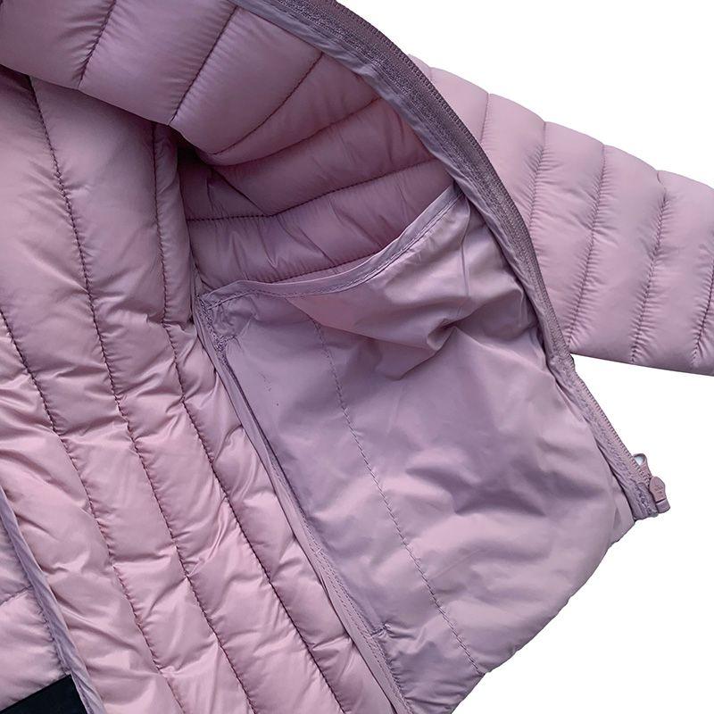 

Немецкая ультралегкая короткая приталенная пуховая куртка с хлопковым наполнителем Light purple short hooded [small]] 38