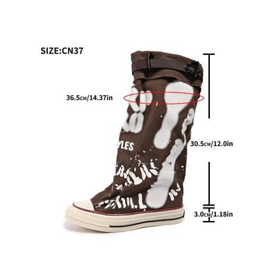 Pantaloni Canvas cu Graffiti Alfabet Cizme Tub Femei Cizme Pliate Suprapuse Design de Nișă Mărimi Mari Cizme Femei Botas Mujer