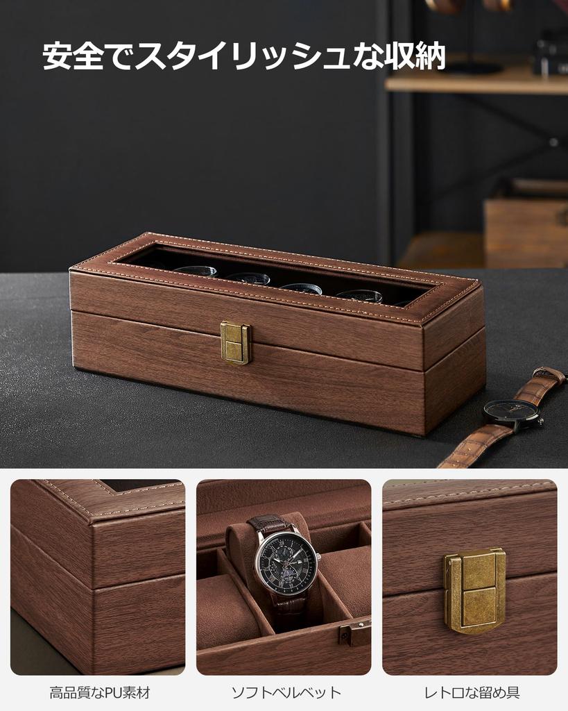 SONGMICS Watch Case for 6 Made of Watch Collection Case with Transparent Watch Accessory Day Birthday Celebration JWB006K01 Watches, PU, Storage,