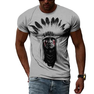 Camiseta de manga corta con cuello redondo y transpirable informal con estampado 3D de Harajuku y personalidad de jefes tribales indios para hombre