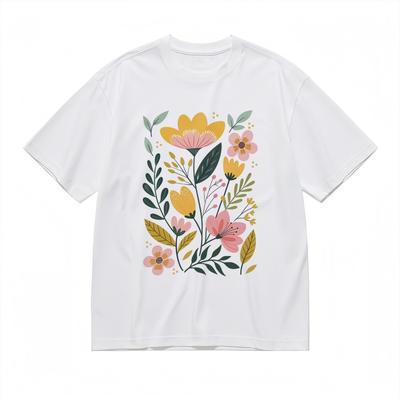 Men's Comfortable Breathable Classic T-Shirt Minimalist Floral Illustration Tee