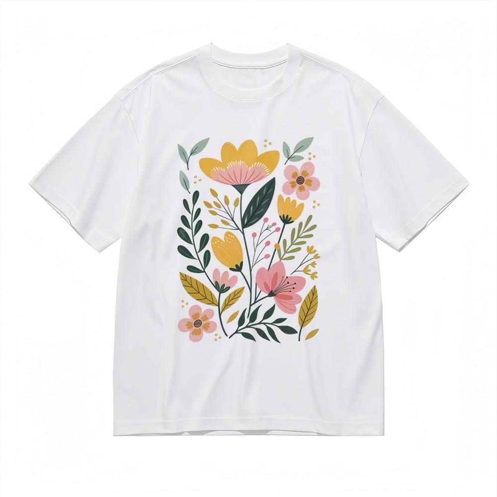 Men's Comfortable Breathable Classic T-Shirt Minimalist Floral Illustration Tee
