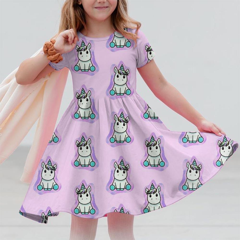 Girl Unicorn Cartoon Clothing Children's Clothing 3-14 Children's Birthday Party Clothing Children's Casual Clothing