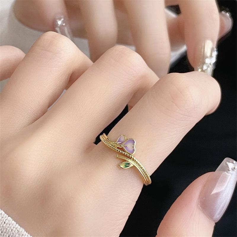 

Enamel Flower Ancient Method Dripping Oil Gradual Change Opening Ring Women Exquisite Sweet Medieval Retro Light Luxury High Sense Ring Adjustable opening