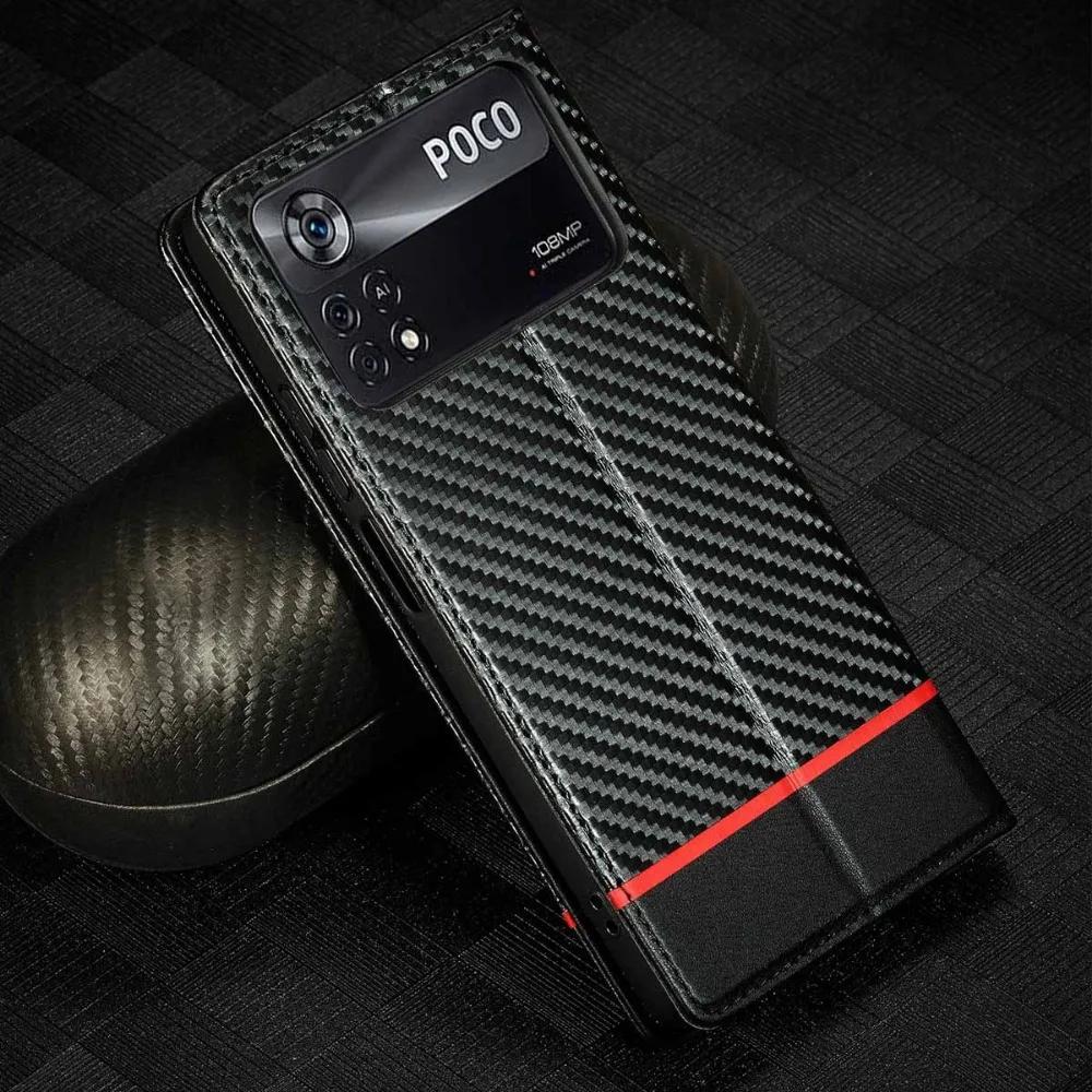 Handyhülle für Redmi Note 14 13 12 11 Pro Plus 11S 12S POCO X6 X5 14C 13C 5G Magnetische Carbonfaser Leder Brieftaschenhülle