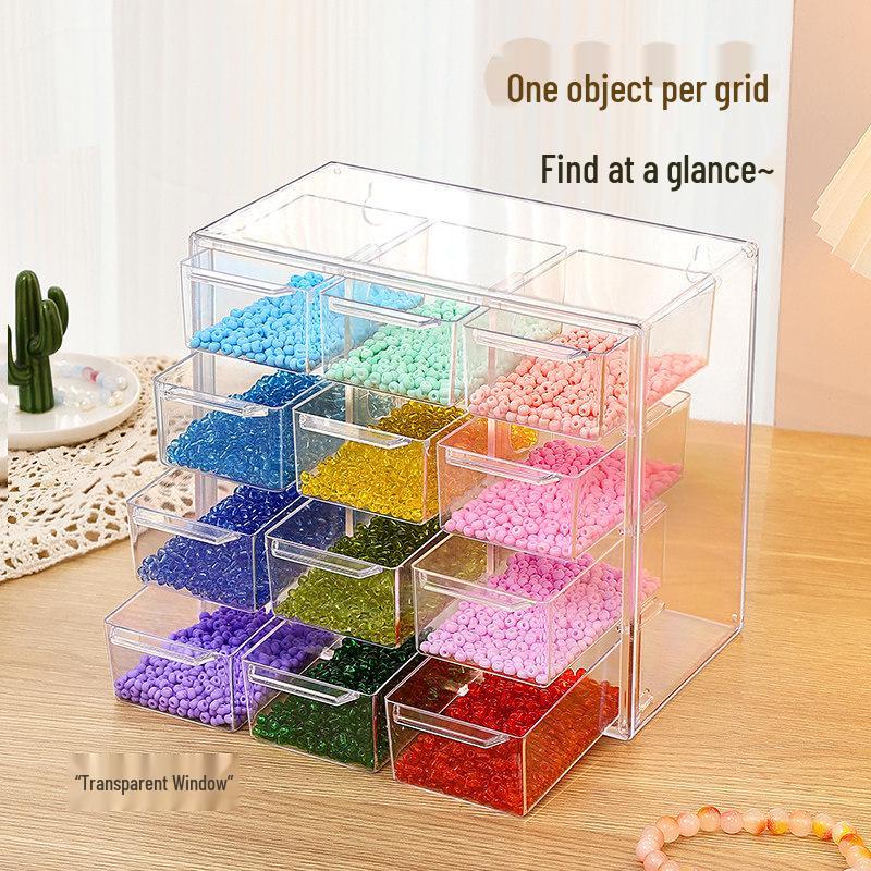 Transparent Jewelry Beads Storage Box with Drawer Compartments for DIY Crafts