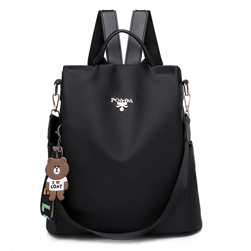 Outdoor Leisure Female Travel Bags Trendy Multiple Purpose Women's Backpack with Bear Pendant Colorful Printed Quality Oxford Shoulders Bag for Mother
