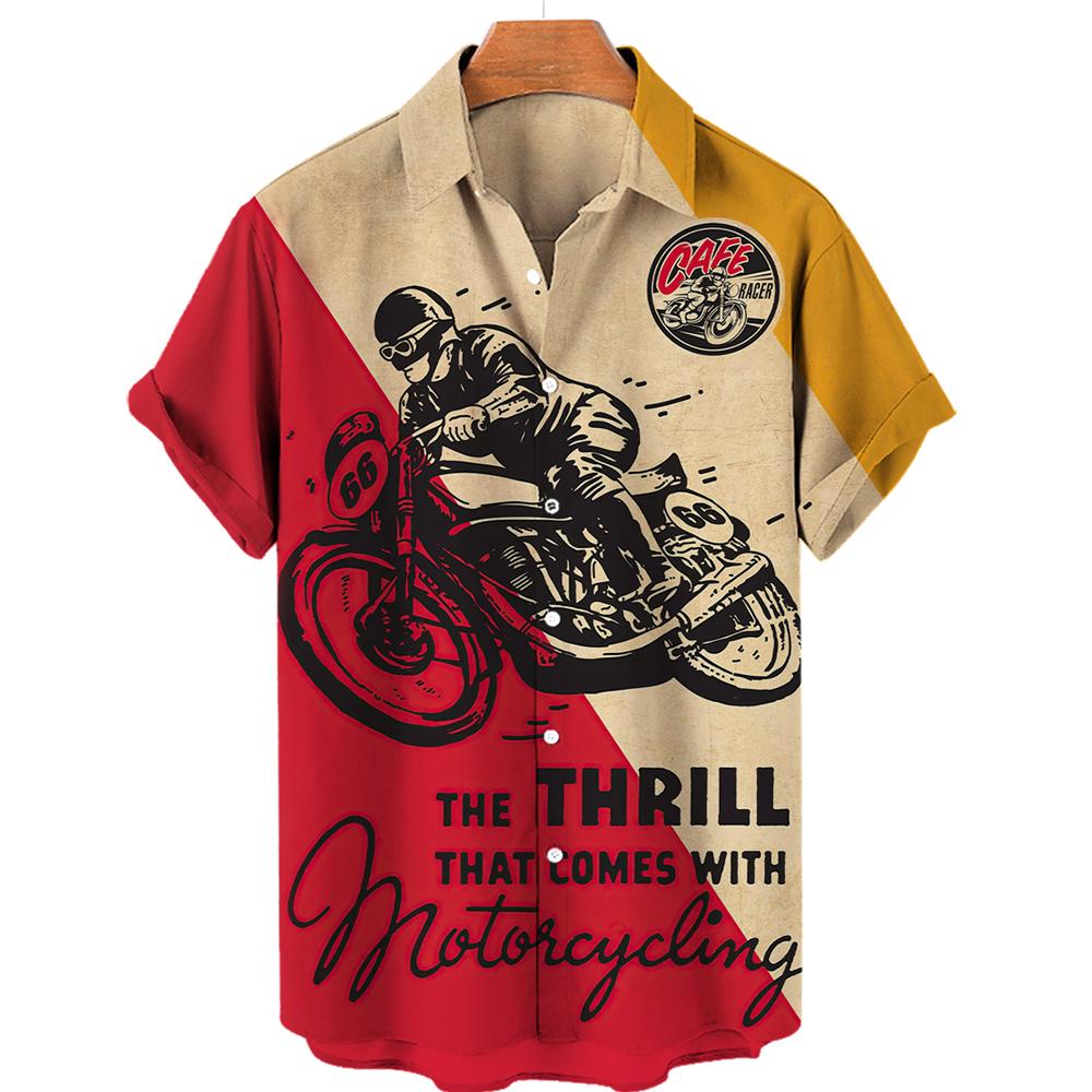 Hawaiian Colorful Sci-Fi Space War Elements Printing Breast Pocket Short Sleeve Shirt Loose Versatile Casual Sports Summer Men