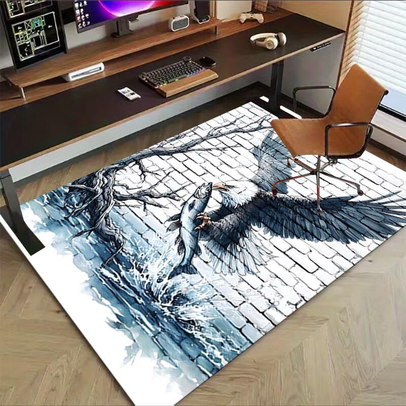 1PC Eagle Fish Non-Slip Floor Carpet Compatible for Office&Living Room&Dining Room - Flat-Weave Machine- Soft & Pattern-E279