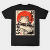 Men Black Print T-shirt Vintage Japanese Grumpy Frog No-Cut Transfer Paper Print Cotton Tshirt